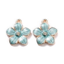 Honeyhandy Zinc Alloy Enamel Pendants, Flower, Golden, Light Sky Blue, 16.5x14.5x2.5~3mm, Hole: 1.5mm