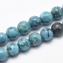 Honeyhandy Natural Marble Beads Strands, Round, Dyed & Heated, Dark Turquoise, 6mm, Hole: 1mm, about 62pcs/strand, 15 inch(38cm)