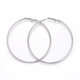 Honeyhandy 201 Stainless Steel Hoop Earrings, Hypoallergenic Earrings, Ring Shape, Stainless Steel Color, 12 Gauge, 69x69x2mm, Pin: 1mm