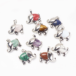 Honeyhandy Natural & Synthetic Mixed Stone Pendants, with Brass Findings, Elephant, Platinum, 22.5x27x8mm, Hole: 5x8mm