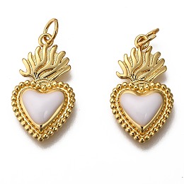 Honeyhandy Golden Tone Brass Enamel Pendants, with Jump Rings, Long-Lasting Plated, Heart, White, 22x12x3mm, Hole: 3.5mm