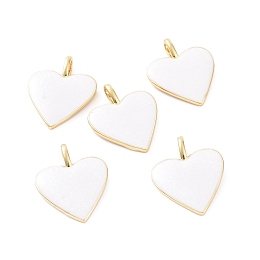 Honeyhandy Brass Enamel Pendants, Long-Lasting Plated, Real 18K Gold Plated, Heart, White, 24x19x1.5mm, Hole: 6x3mm