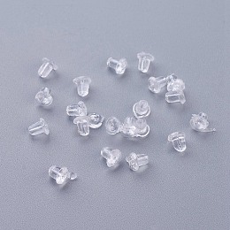 Honeyhandy Plastic Ear Nuts, Earring Backs, Clear, 4x4mm, Hole: 0.5mm