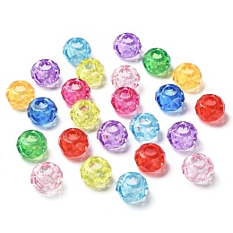 Honeyhandy Transparent Acrylic European Beads, Faceted, Large Hole Beads, Rondelle, Mixed Color, 13.5x8mm, Hole: 5.7mm