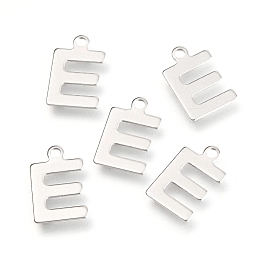 Honeyhandy 201 Stainless Steel Charms, Alphabet, Letter.E, 12x7.8x0.6mm, Hole: 1.4mm