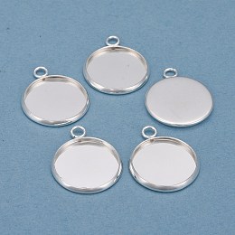 Honeyhandy 304 Stainless Steel Pendant Cabochon Settings, Plain Edge Bezel Cups, Flat Round, Silver, Tray: 16mm, 21.5x18x2mm, Hole: 2.2mm