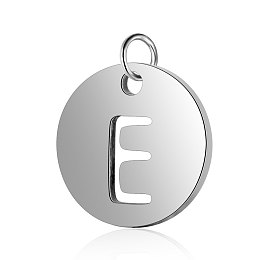 Honeyhandy 304 Stainless Steel Charms, Flat Round with Letter, Stainless Steel Color, Letter.E, 12x1mm, Hole: 2.5mm