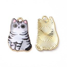 Alloy Enamel Pendants, Cadmium Free & Nickel Free & Lead Free, Golden, Cat Charms, Gray, 25x16x3mm, Hole: 1.8mm