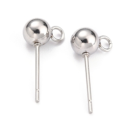 Non-Tarnish 304 Stainless Steel Ball Post Stud Earring Findings, with Loop and 316 Surgical Stainless Steel Pin, Stainless Steel Color, 16x8x5mm, Hole: 1.8mm, Pin: 0.8mm