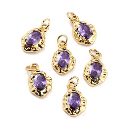 Honeyhandy Brass Micro Pave Cubic Zirconia Pendant, Long-Lasting Plated, Real 18K Gold Plated, Oval, Purple, 12x8x3mm, Hole: 2.6mm