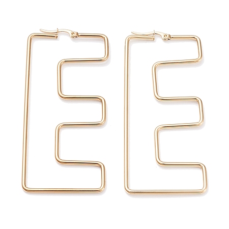 ARRICRAFT 304 Stainless Steel Hoop Earrings, Golden, Letter.E, 12 Gauge, 76x33.5x2mm, Pin: 0.6x1.2mm
