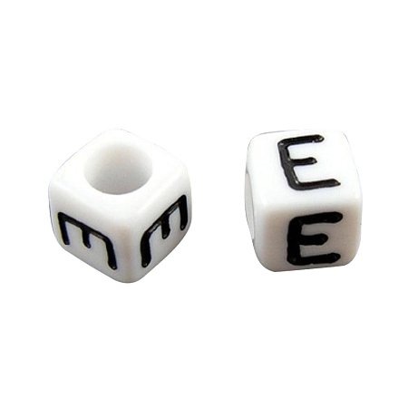 ARRICRAFT 50g (about 300pcs) 6mm Letter E White Cube Alphabet Acrylic Beads for Name Jewelry Making