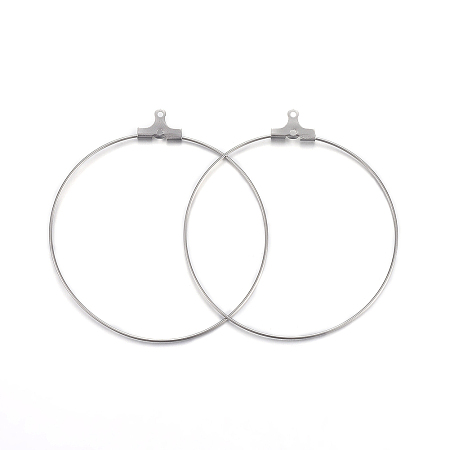 Honeyhandy 304 Stainless Steel Pendants, Hoop Earring Findings, Ring, Stainless Steel Color, 21 Gauge, 49x45x1.8mm, Hole: 1mm, Inner Size: 42.5x44mm, Pin: 0.7mm