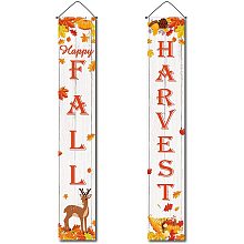 CREATCABIN Thanksgiving Hanging Banner Fall Harvest Happy Give Thank Maple Leaf Elk Pumpkin Food Door Decor Porch Sign for Indoor Outdoor Holiday Home Party Porch Wall Xmas 11.8 x 70.8inch