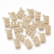 Honeyhandy Brass Cubic Zirconia Charms, Letter, Clear, Real 18K Gold Plated, Letter.E, 10x6.5x1.5mm, Hole: 1mm