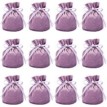 NBEADS 12 Pcs Velvet Bags, Drawstring Pouches Jewelry Storage Bags with Plastic Imitation Pearl for Christmas Wedding Birthday Party Favors, Medium Purple, 13.2x14cm