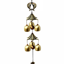 Honeyhandy Alloy Wind Chimes, Pendant Decorations, with Bell Charms, Fish, 560mm