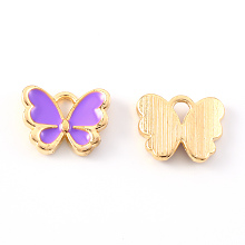 Honeyhandy Alloy Enamel Charms, Butterfly, Light Gold, Medium Purple, 10.5x13x3mm, Hole: 2mm