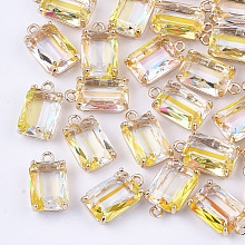 Honeyhandy Transparent Glass Pendants, with Brass Findings, Faceted, Rectangle, AB Color Plated, Light Gold, Light Khaki, 17.5x10x6.5mm, Hole: 1.6mm