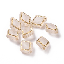 Honeyhandy Plating Transparent Acrylic Beads, Golden Metal Enlaced, Rhombus, Linen, 18x14x9~9.5mm, Hole: 1.5mm