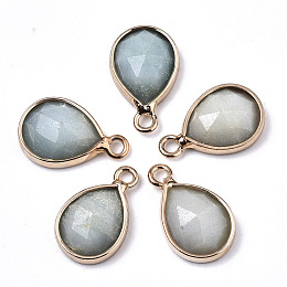 Honeyhandy Natural Amazonite Charms, with Light Gold Plated Brass Edge and Loop, Teardrop, Faceted, 14x9x4.5mm, Hole: 1.5mm