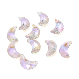 Honeyhandy Electroplate Transparent Glass Pendants, Back Plated, Faceted, Crescent Moon Charms, Lilac, 20x13x6mm, Hole: 1.2mm.