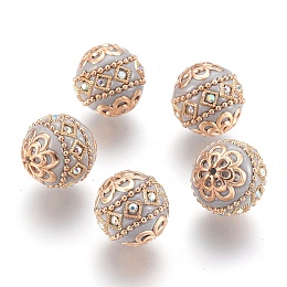 Honeyhandy Handmade Indonesia Beads, with Metal Findings, Round, Light Gold, Thistle, 19.5x19mm, Hole: 1mm