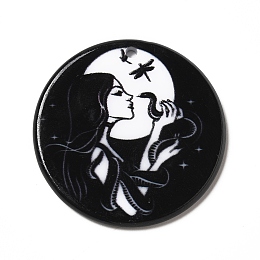 Honeyhandy Printed Acrylic Pendants, Hecate with Snake Charm, Black, 33.5x2.8mm, Hole: 1.9mm