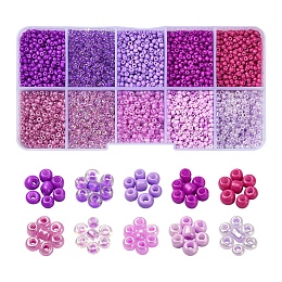 8500Pcs 10 Style Glass Seed Beads, Round, 12/0, Purple, 1.5~2.5mm, Hole: 0.5~1mm, 13g, 850pcs/style, 8500pcs/box