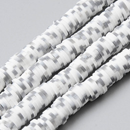 Honeyhandy Handmade Polymer Clay Beads Strands, for DIY Jewelry Crafts Supplies, Heishi Beads, Disc/Flat Round, White, 6x0.5~1mm, Hole: 1.8mm, about 320~447pcs/strand, 15.75 inch~16.14 inch(40~41cm)