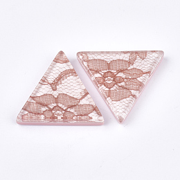 Honeyhandy Resin Cabochons, with Lace Inside, Triangle, Pink, 36.5x41x7.5mm