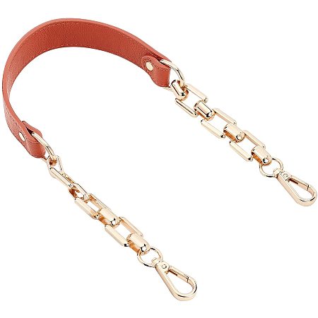 Arricraft Purse Chain Handle 23 Inch PU Leather Replacement Chain Handbag Shoulder Strap with Alloy Swivel Clasps Bag Chain Accessory for Shoulder Bag Clutch Wallet Tote Briefcase(Orange)