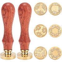 Arricraft Wax Seal Stamp Kit 6 Pieces Garland and Rotating Flower Series Sealing Wax Stamp Heads 0.98" with 2 Wooden Handle Vintage Seal Wax Stamp Kit for Cards Envelopes Invitations