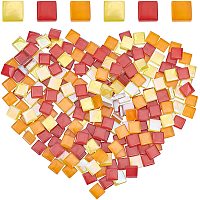 GORGECRAFT 200 Pieces Mosaic Tiles Glass Mosaic Square Shape Stained Glass Pieces Mixed Color for DIY Crafts Puzzle Photo Frames Handmade, Orange