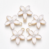 Honeyhandy Alloy Pendants, with Resin and Rhinestone, Flower, Crystal, Light Gold, White, 21.5x18.5x5mm, Hole: 1.5mm