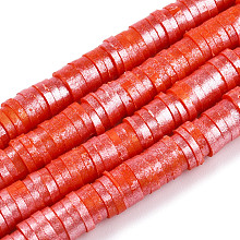 Honeyhandy Handmade Polymer Clay Beads Strands, Pearlized, Disc/Flat Round, Heishi Beads, Orange Red, 6mm, 15.75 inch(40cm)