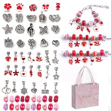 Honeyhandy DIY Alloy European Bracelets Making Kits, including Alloy and Resin European Beads, Alloy Enamel Dangle European Charms, Paper Box, Red