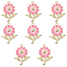 Honeyhandy 8Pcs Alloy Enamel Pendants, Golden, Sunflower, Hot Pink, 27x19x3.5mm, Hole: 1.8mm