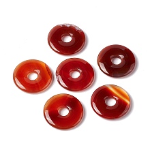 Honeyhandy Natural Red Agate Pendants, Donut/Pi Disc Charm, 29~30x5~6mm, Hole: 6~7mm