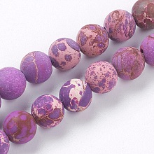 Honeyhandy Natural Imperial Jasper Beads Strands, Dyed, Frosted, Round, Medium Orchid, 8mm, Hole: 1mm, about 51pcs/strand, 15.3 inch(39cm)