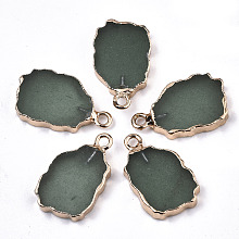 Honeyhandy Natural Green Aventurine Pendants, with Light Gold Plated Edge and Iron Loop, Nuggets, 19~21x12x3mm, Hole: 1.6mm