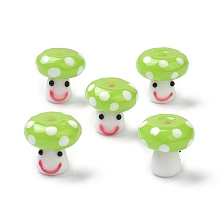 Honeyhandy Handmade Lampwork Beads, Smiling Face Mushroom Beads, Lime, 13x13mm, Hole: 3mm