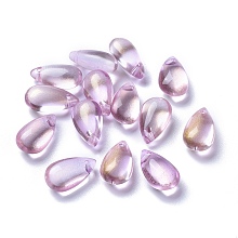 Honeyhandy Transparent Glass Charms, Dyed & Heated, Teardrop, Plum, 13.5x8x6.5mm, Hole: 1.2mm