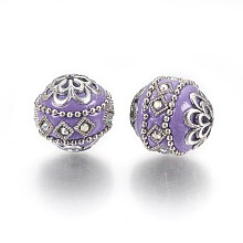 Honeyhandy Handmade Indonesia Beads, with Metal Findings, Round, Antique Silver, Medium Purple, 19.5x19mm, Hole: 1mm