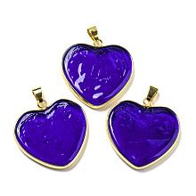 Honeyhandy Handmade Lampwork Pendants, with Brass Findings, Long-Lasting Plated, Lead Free & Cadmium Free, Heart Charms, Medium Blue, 31~32x31~31.5x5mm, Hole: 6.5x4mm