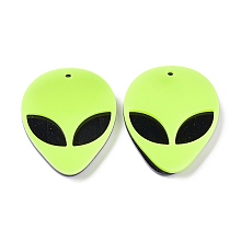 Honeyhandy Opaque Acrylic Pendants, Alien Face, Pale Green, 35.5x29.5x4mm, Hole: 1.8mm