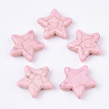 Honeyhandy Synthetic Turquoise Beads, Dyed, Star, Pink, 19~19.5x20~21x5.5~6mm, Hole: 1.4mm