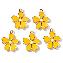 Honeyhandy Alloy Enamel Pendants, Flower, Light Gold, Yellow, 20x18x3mm, Hole: 1.4mm