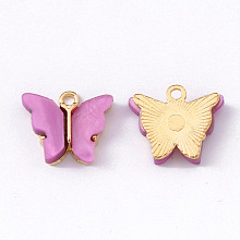 Honeyhandy Alloy Enamel Pendants, Butterfly, Light Gold, Orchid, 14x16.5x3mm, Hole: 1.6mm