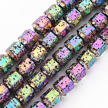 Honeyhandy Electroplated Natural Lava Rock Beads Strands, Hexagon, Bumpy, Colorful, 8x7x6.5mm, Hole: 1.2mm, about 50pcs/strand, 15.55 inch(39.5cm)